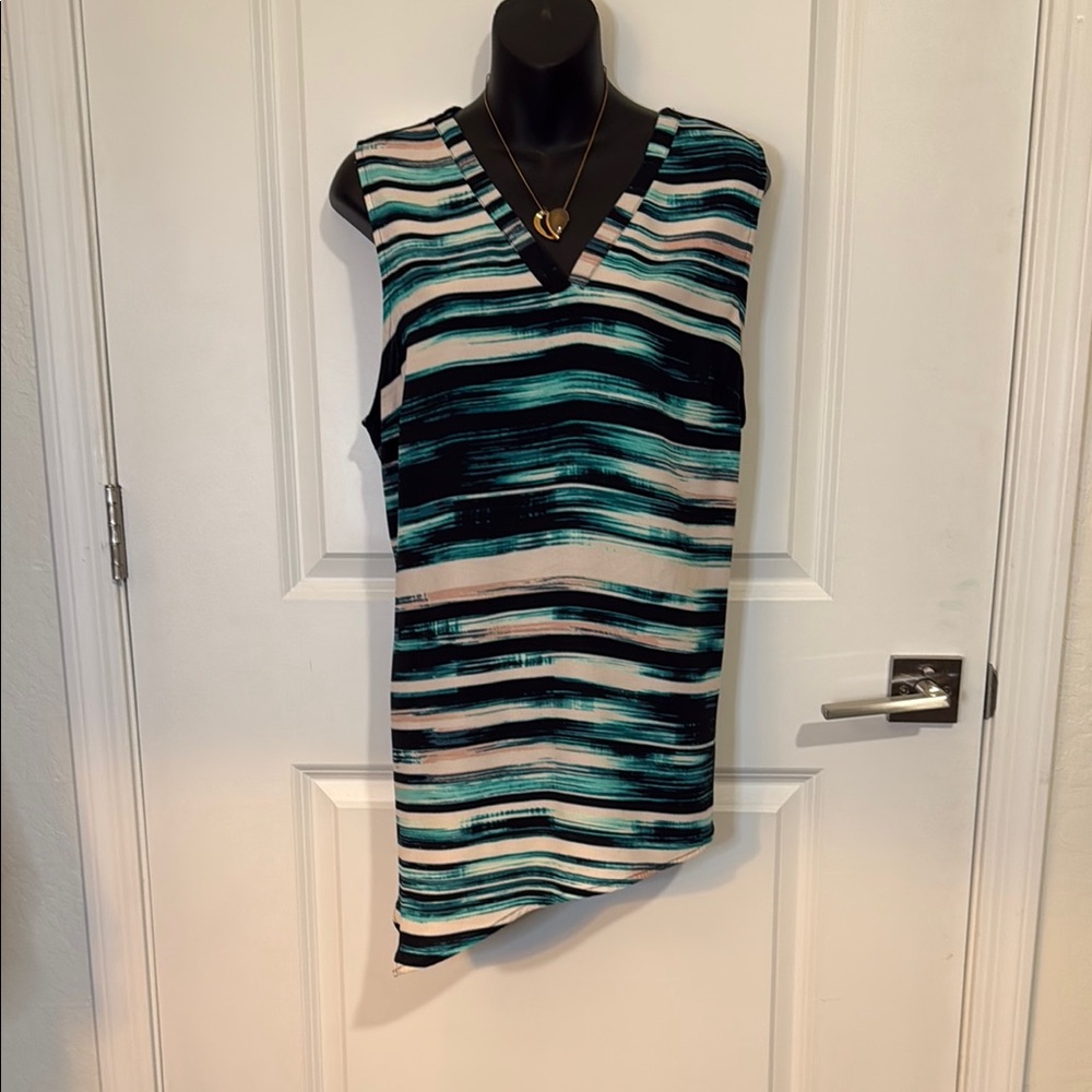 Apt. 9 Teal and Black Striped Tank Top